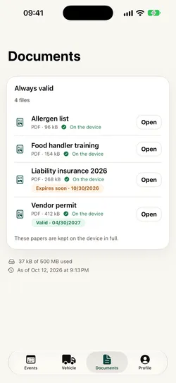 Documents on iPhone, all stored on the device